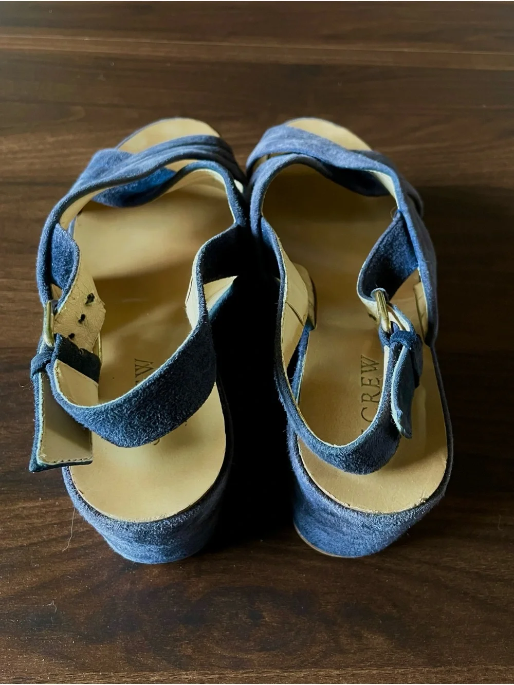 J Crew Navy Blue Marcie Suede Criss Cross Platform Wedge Sandals Size: 7.5/8